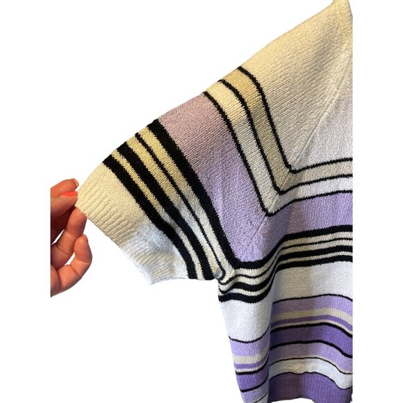 Carolyn Taylor Essentials White Violet Striped Short Sleeve Crew Neck Top SZ M - Picture 6 of 7